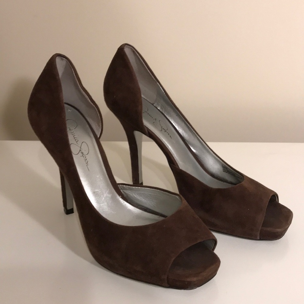 Brown suede heels